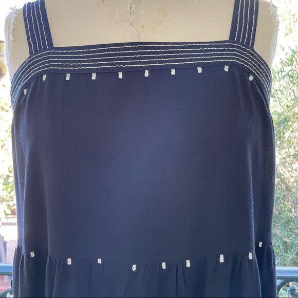 Made In India Black W/White Embroidered Embellishments 100% Cotton Dress Sz-M/L - Picture 2 of 5